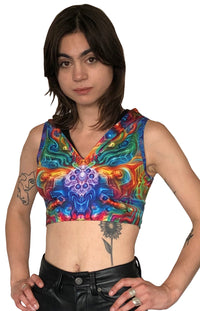 Hooded Crop Top : Holographic Altar - Women Tops - Space Tribe