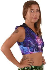 Hooded Crop Top : Violet Foxy Lady - Women Tops - Space Tribe