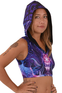 Hooded Crop Top : Violet Foxy Lady - Women Tops - Space Tribe