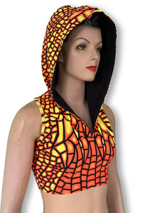 Hooded Crop Top : Fire Dragonfly