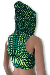 Hooded Crop Top : Jungle Dragonfly