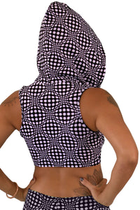 Hooded Crop Top : Black & White Wobberelli - Women Tops - Space Tribe