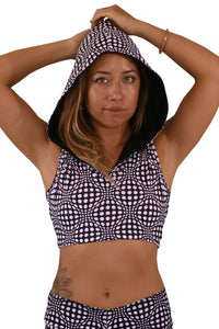 Hooded Crop Top : Black & White Wobberelli - Women Tops - Space Tribe