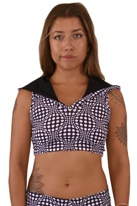 Hooded Crop Top : Black & White Wobberelli - Women Tops - Space Tribe