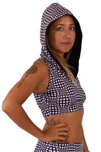 Hooded Crop Top : Black & White Wobberelli - Women Tops - Space Tribe