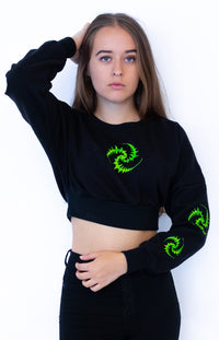 Cropped Sweat : UV Lime Triskelion - Women Tops - Space Tribe