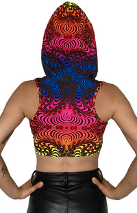 Hooded Crop Top : Rainbow Fractal - Women Tops - Space Tribe